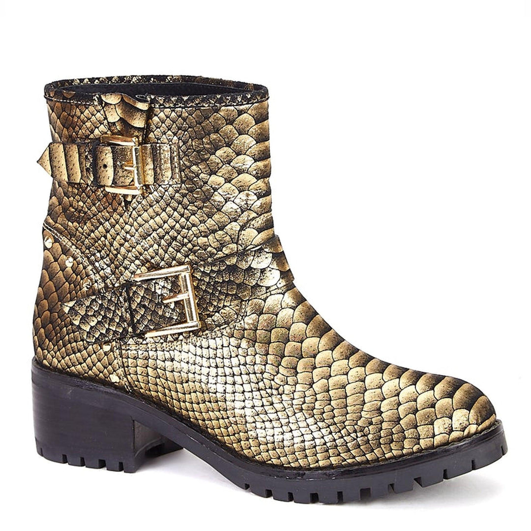 Saint Aloisa Metallic Gold Snake Print Leather Boot - SaintG UK