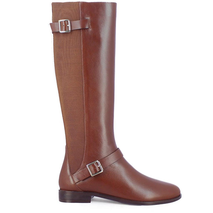 Saint Delores Cuoio Crust Leather Buckle Decor Knee High Boots - SaintG UK