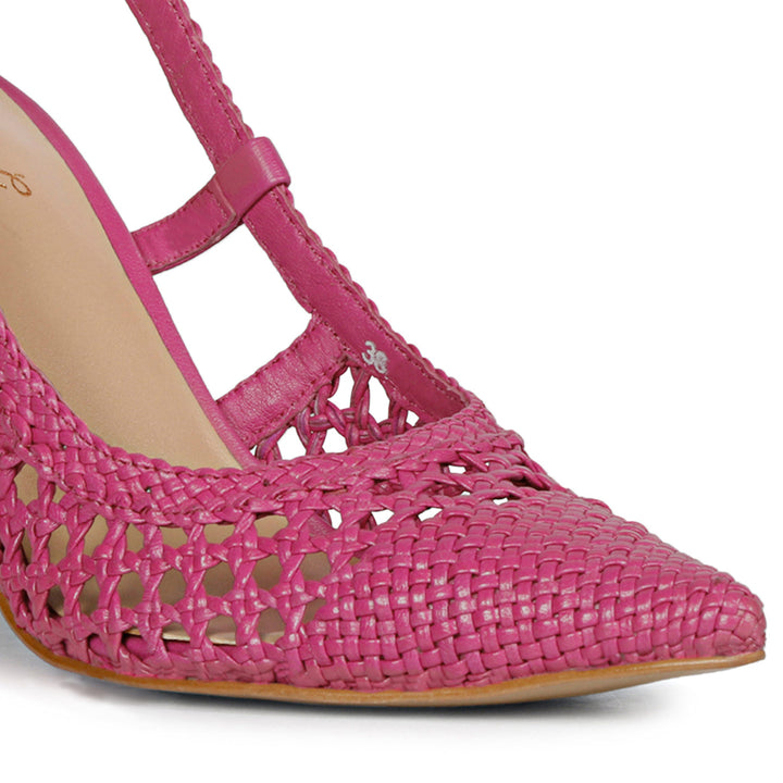 Hot Pink Hand Woven Leather Block Heels