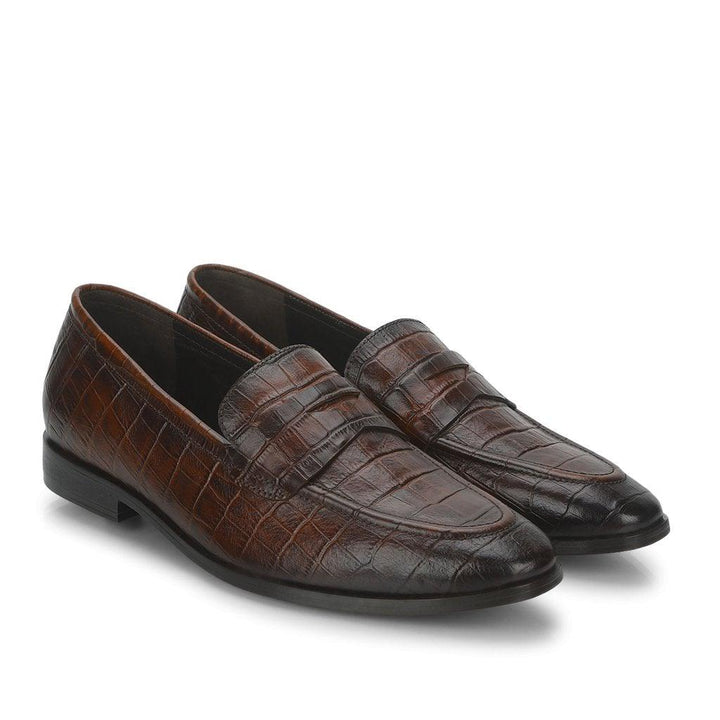 Saint Ansprand  Brown Croco Leather Embossed Loafers - SaintG UK