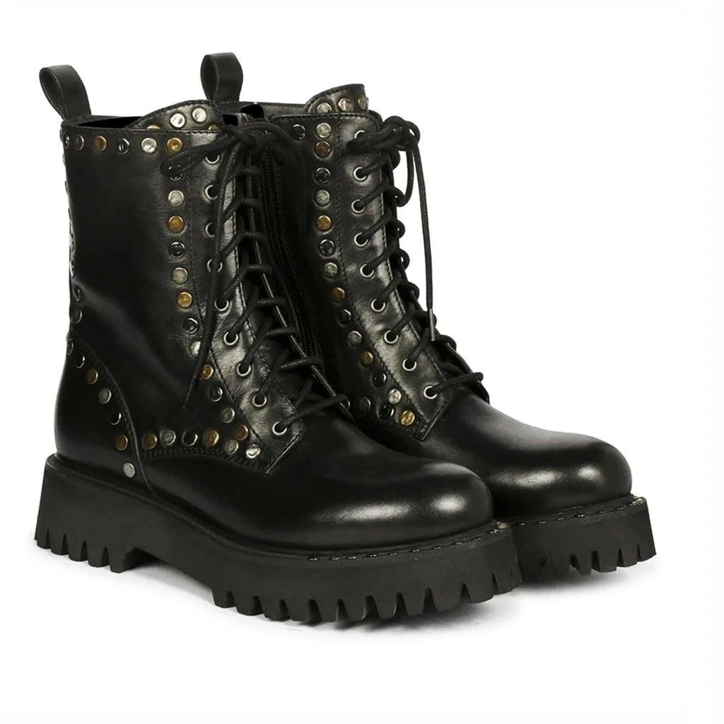 Saint Natalie Metal Studs Lace Up High Ankle Leather Boots - SaintG UK