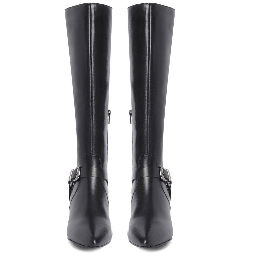 Saint Arabella Black Leather Kitten Heel Knee High Boots - SaintG UK