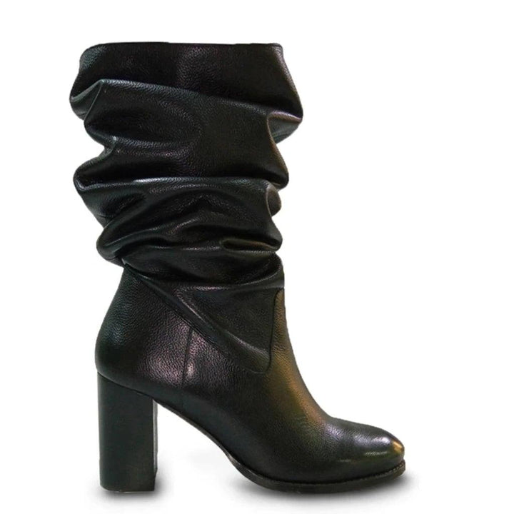 Saint Claretta Black Leather Knee High Heeled Boots - SaintG UK