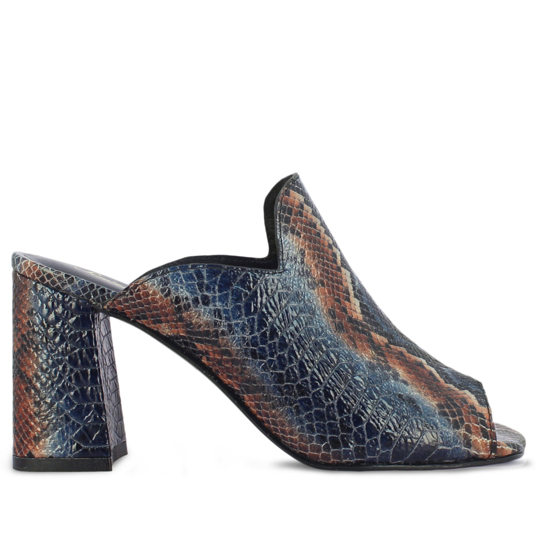 Snake Print Leather Handcrafted Block Heels for women