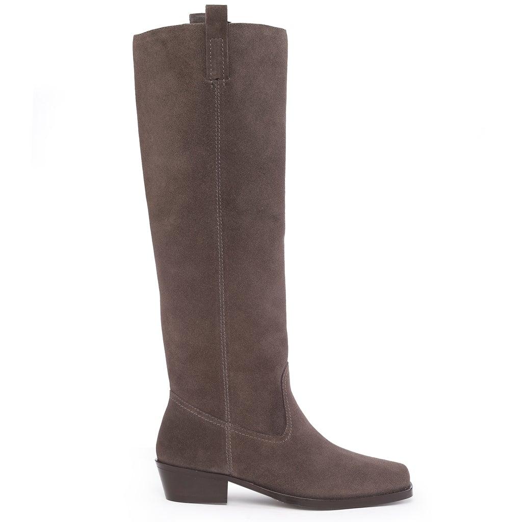 Saint Amabel Brown Suede Leather Pull On Knee High Boots - SaintG UK