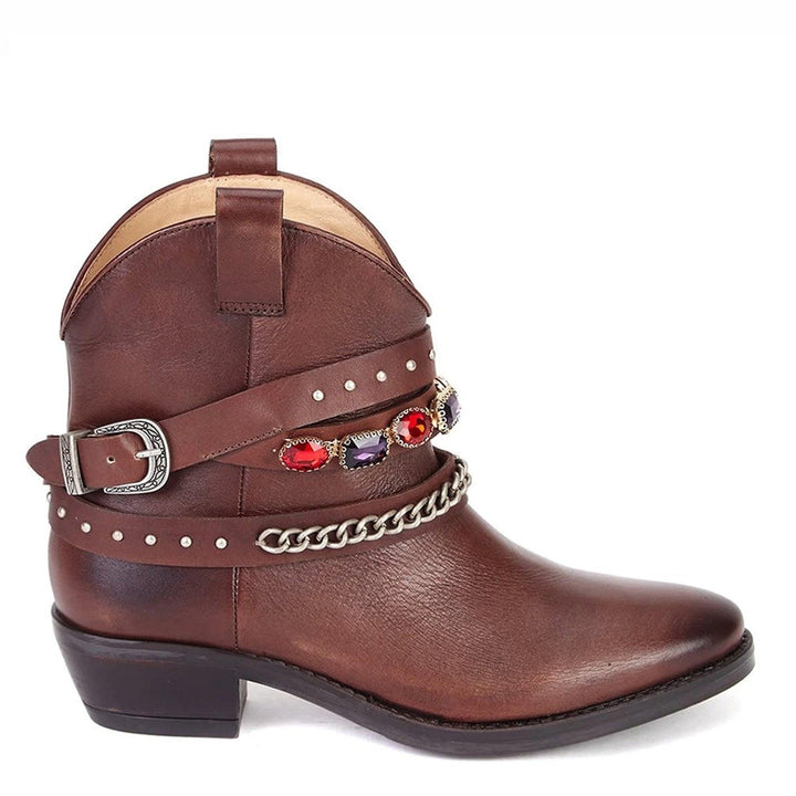 Saint Frances Brown Leather Cowboy Ankle Boot - SaintG UK