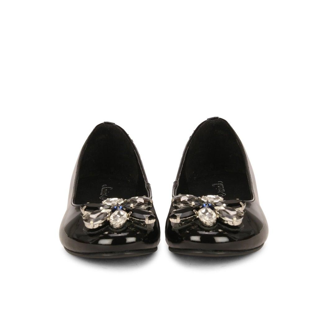 Saint Jovena Crystal Embellished Black Leather Ballet Flats - SaintG UK