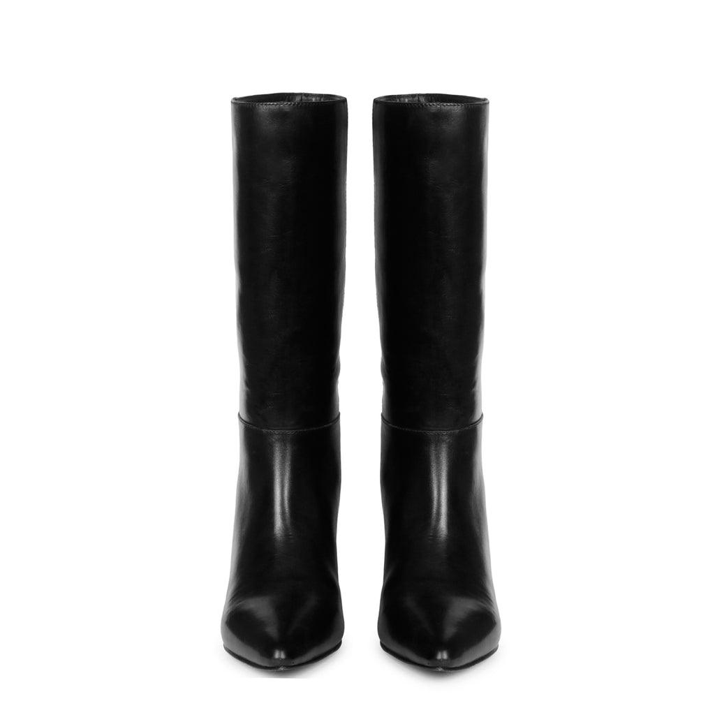 Saint Celestina Black Leather Cone Heel Calf Boots - SaintG UK