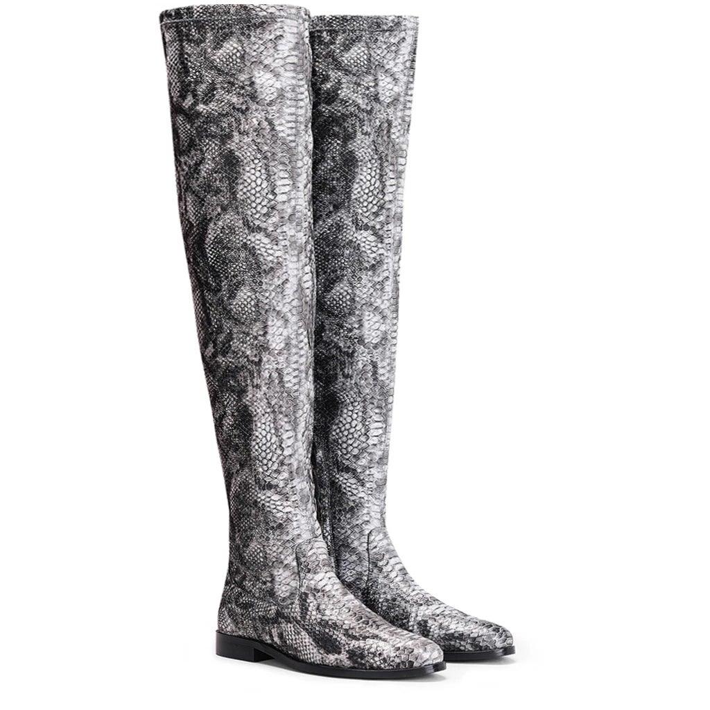 Grey Stretch Fabric Above The Knee Boots for women