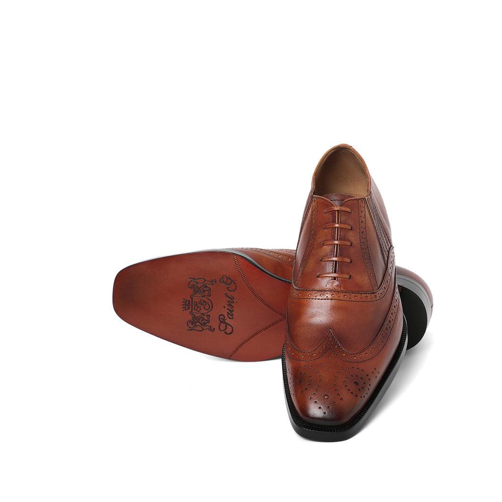 Saint Vincenzo Tan Leather Square Toe Lace Up Décor Shoes - SaintG UK