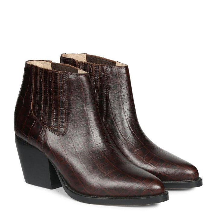Saint Jolina Brown Croco Embossed Leather Ankle Boots - SaintG UK