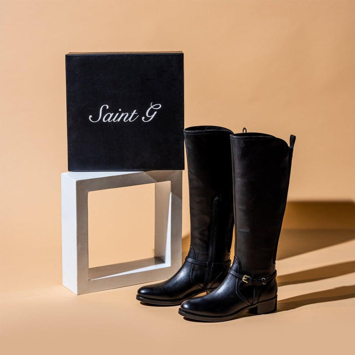 Saint Drusilla Black Leather Knee High Boots - SaintG UK