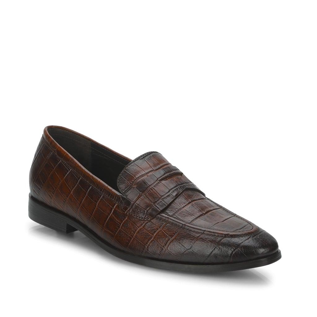 Saint Ansprand  Brown Croco Leather Embossed Loafers - SaintG UK