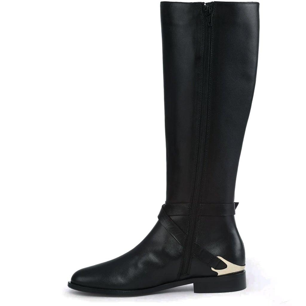 Saint Damaris Black Leather Buckle Decor Knee High Boots - SaintG UK