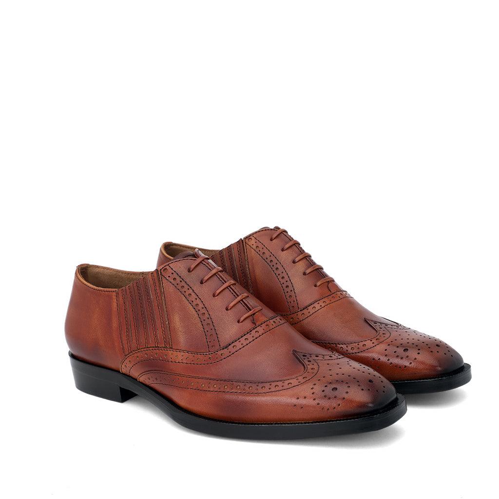 Saint Vincenzo Tan Leather Square Toe Lace Up Décor Shoes - SaintG UK