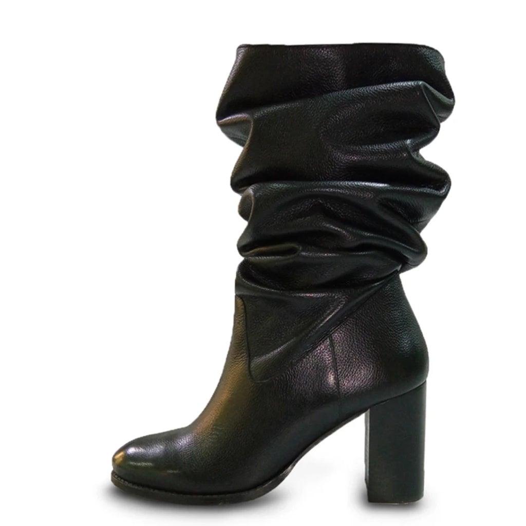 Saint Claretta Black Leather Knee High Heeled Boots - SaintG UK