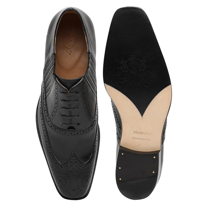 Saint Vincenzo Black Leather Square Toe Lace Up Décor Slip On Shoes - SaintG UK