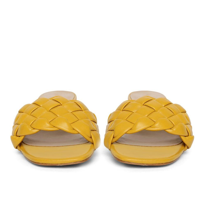 Saint Kate Yellow Leather Woven Mid Heeled Sandal - SaintG UK