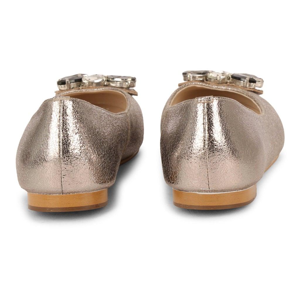 Saint Jovena Crystal Embellished Silver Metallic Leather Ballet Flats - SaintG UK