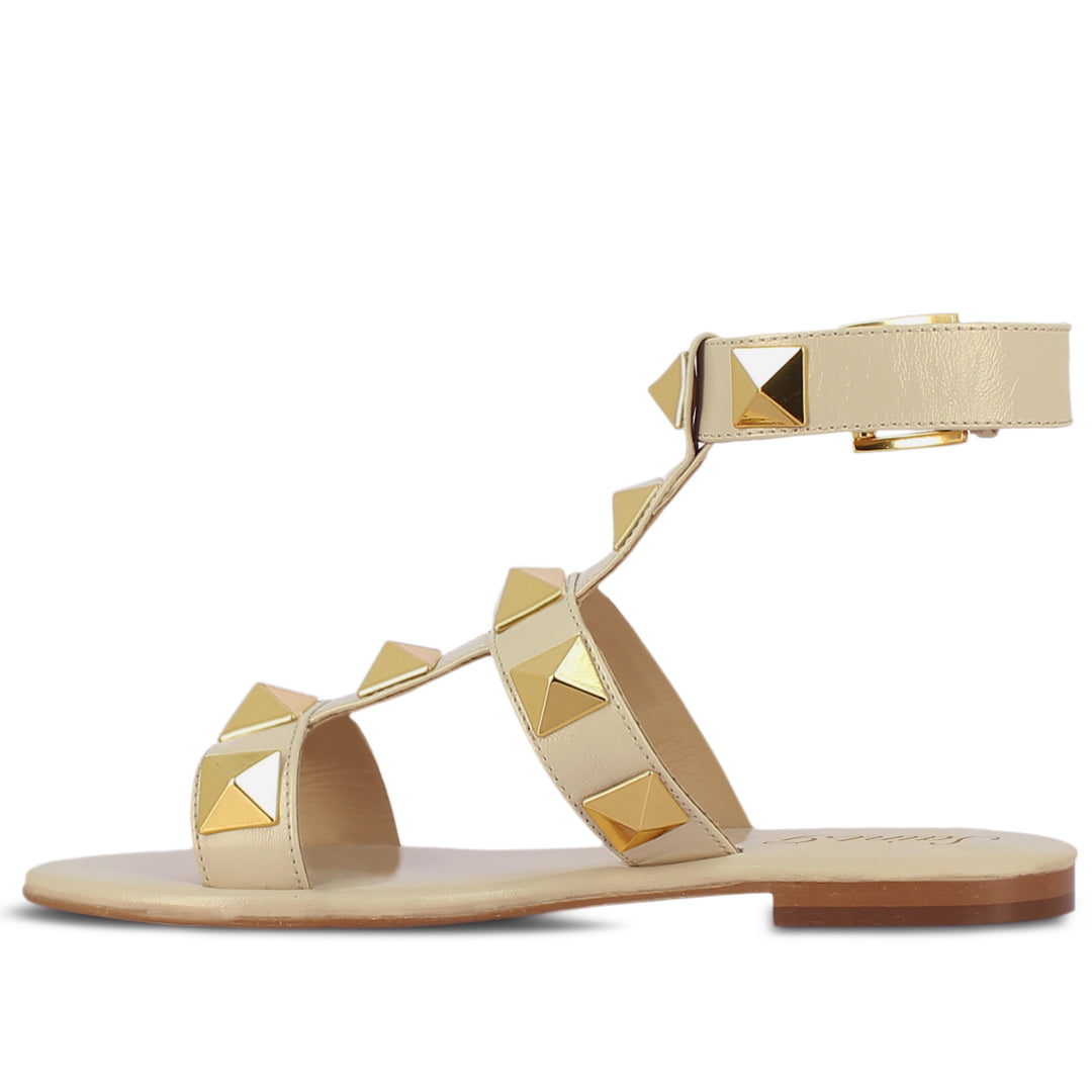 Saint  Gaia Off White Pyramid Studs and Gold Buckle  Sandals
