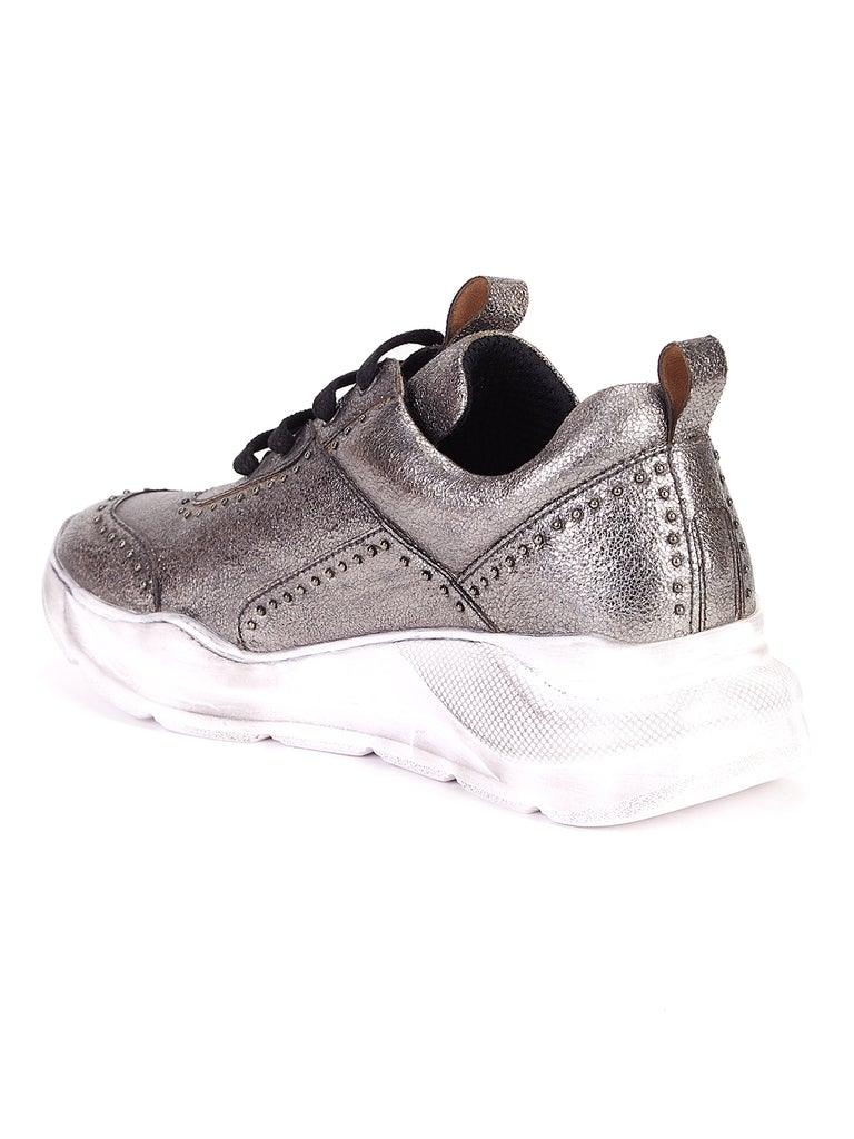 Saint Alaricia Pewter Crackle Leather Sneakers - SaintG UK
