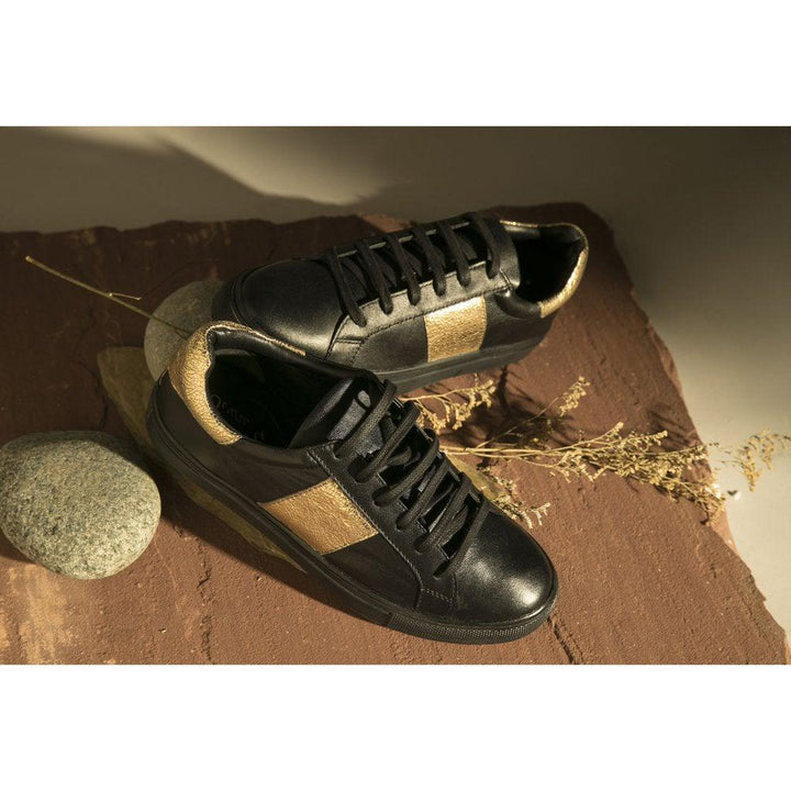 Saint Elen Black and Gold Leather Sneakers - SaintG UK