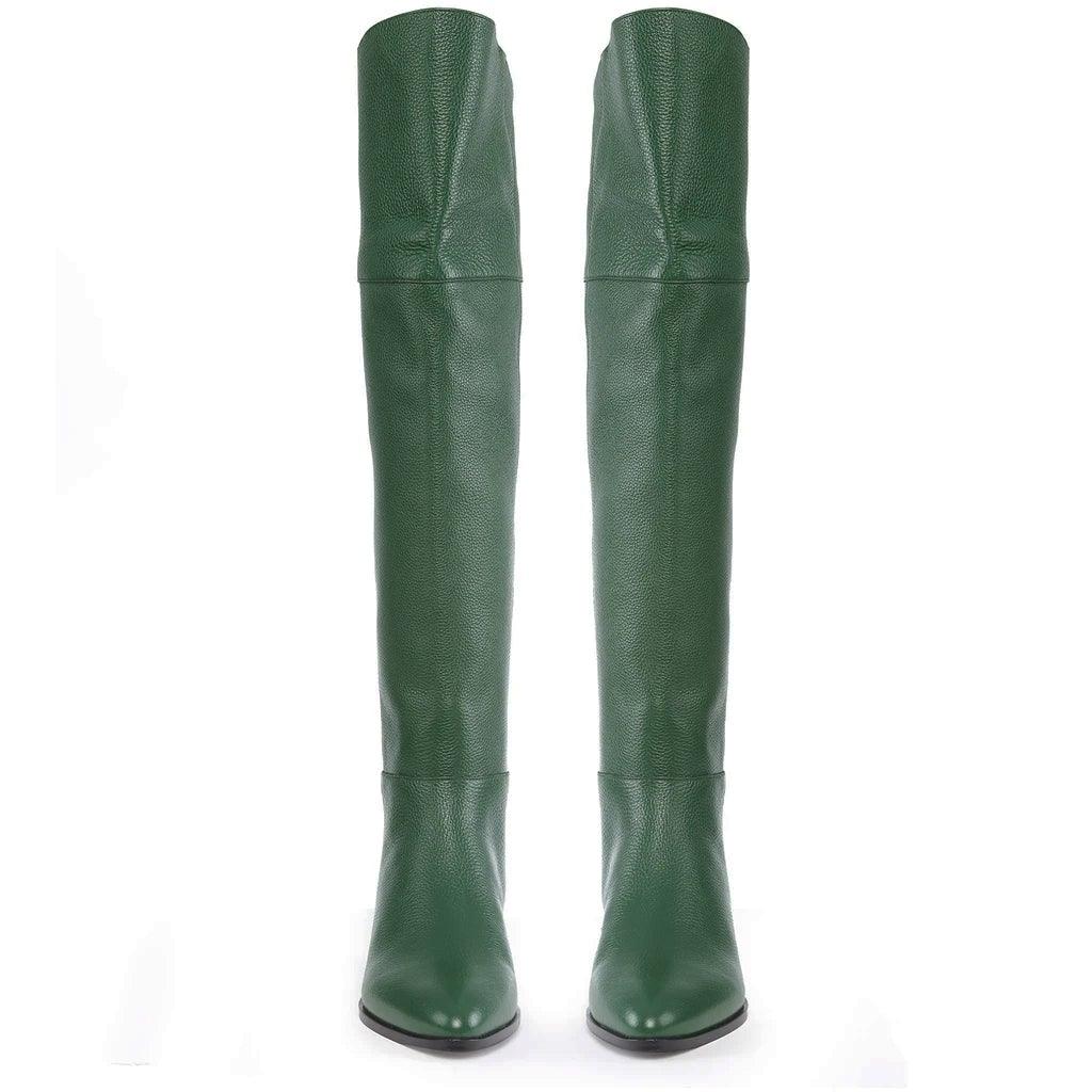 Saint Grace Green Leather Above The Knee Boots - SaintG UK