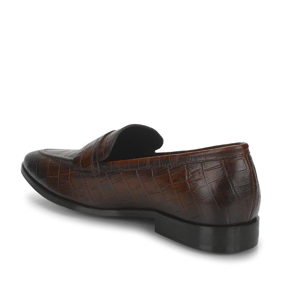 Saint Ansprand  Brown Croco Leather Embossed Loafers - SaintG UK