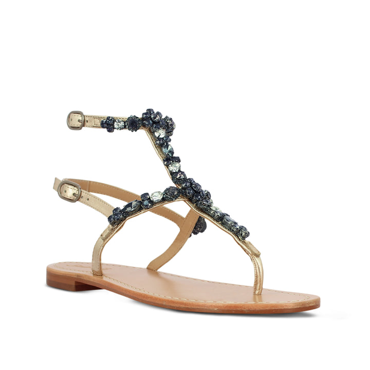 Saint Matilde  Platin Leather With black Stone  Sandals