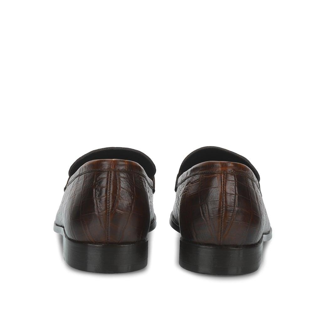 Saint Ansprand  Brown Croco Leather Embossed Loafers - SaintG UK