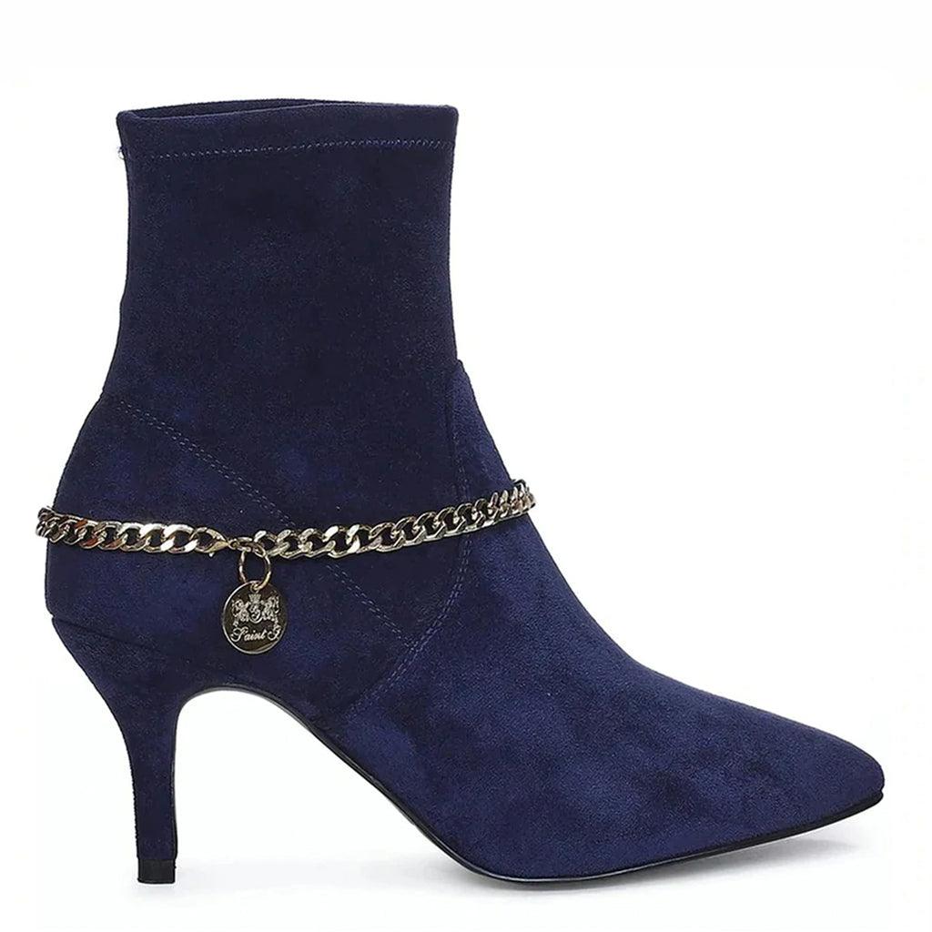 Saint Andrea Blue Stretch Suede Chain Embellished Ankle Boots - SaintG UK