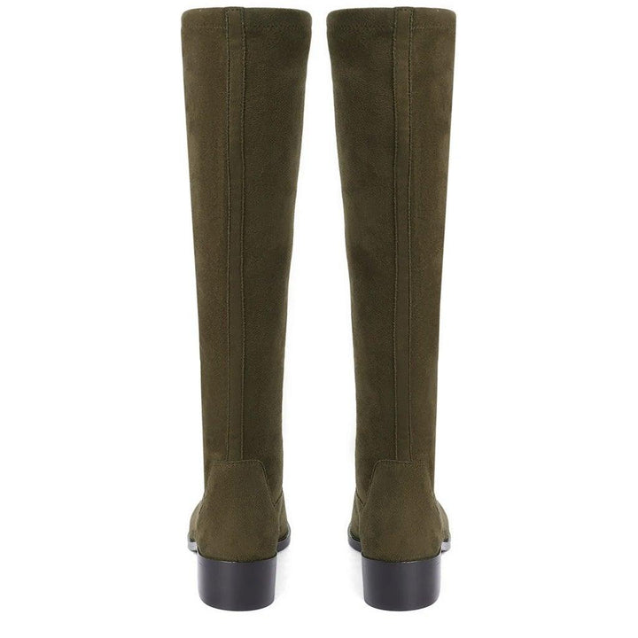 Saint Amy Olive Stretch suede Leather Knee High Boots - SaintG UK