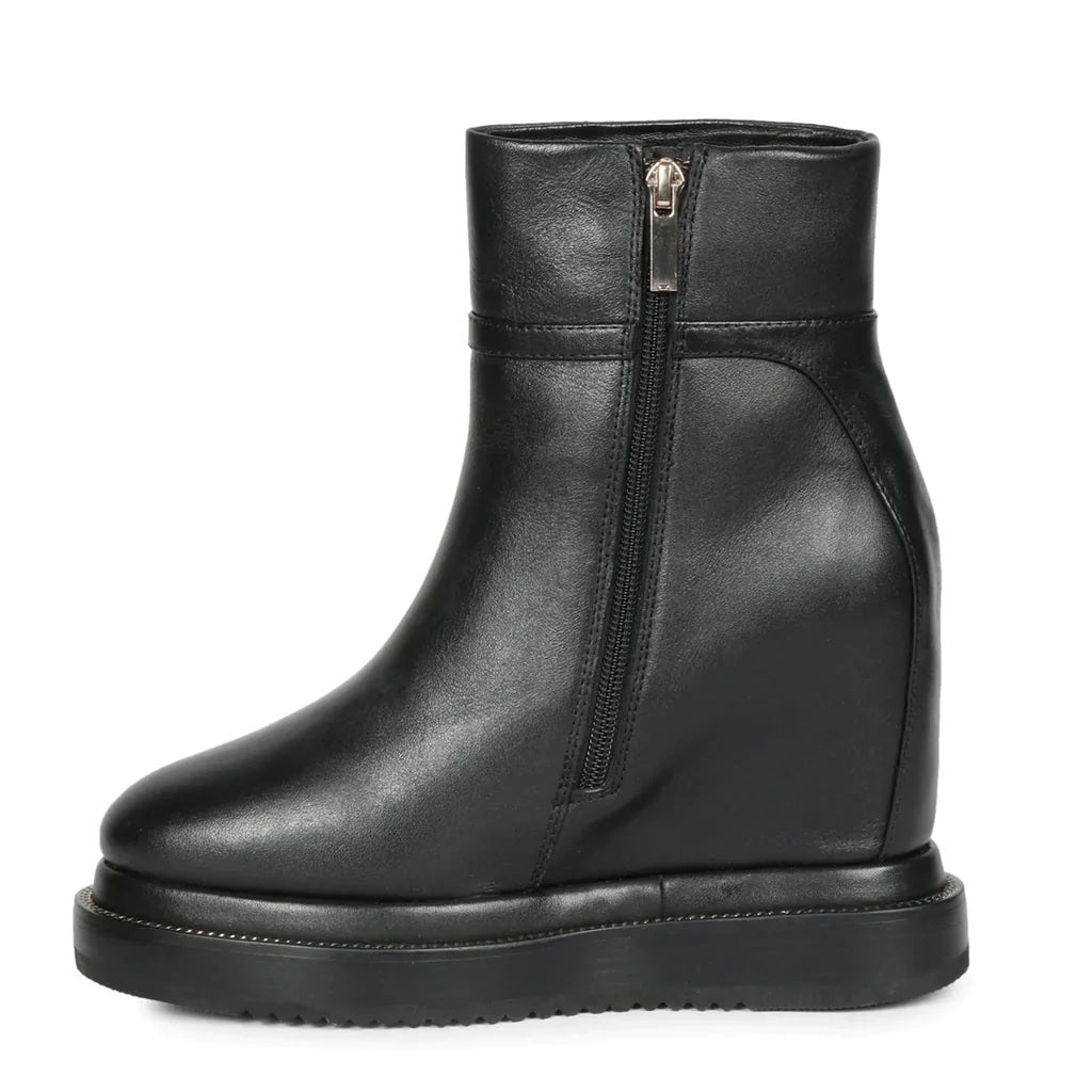 SaintG Black Leather Inner Wedge Heel Ankle Boots