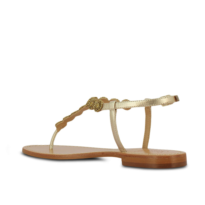 Alcina Metallic Platin Leather With gold Embroidery Sandals