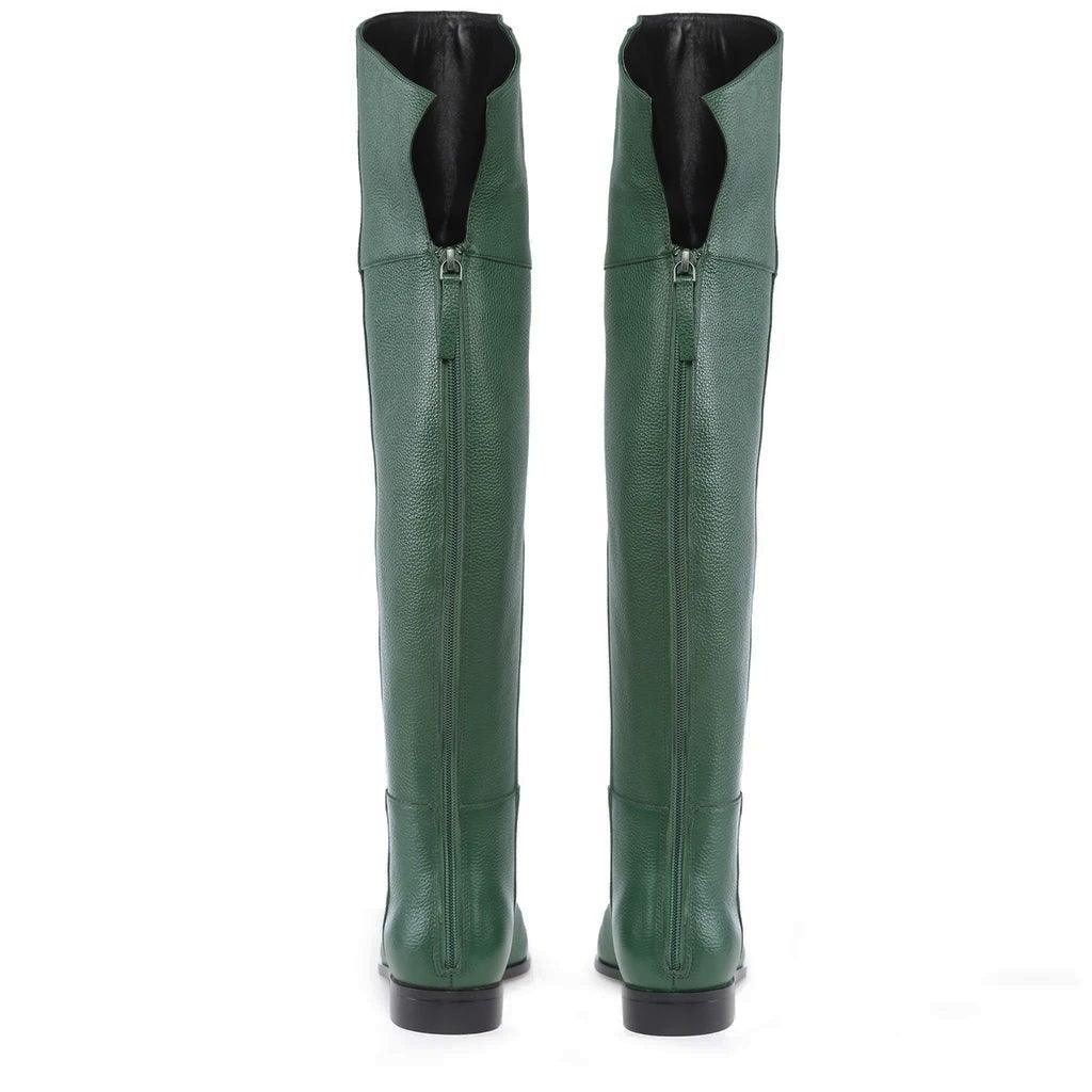 Saint Grace Green Leather Above The Knee Boots - SaintG UK