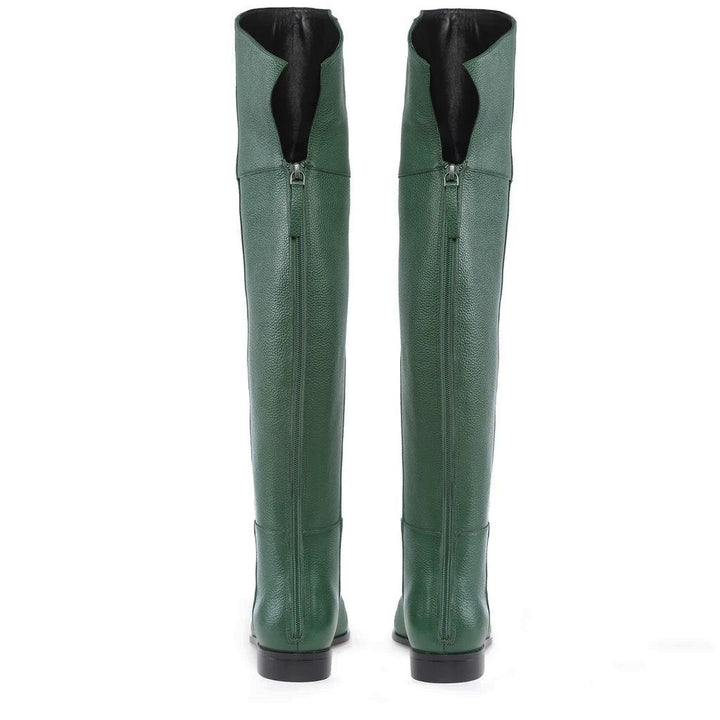 Saint Grace Green Leather Above The Knee Boots - SaintG UK