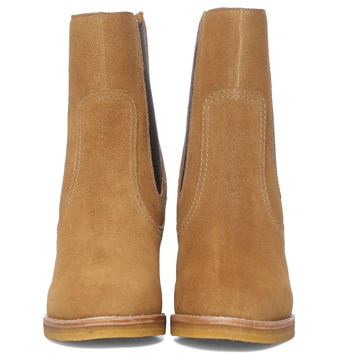 Saint Tesora Tan Suede Leather Mid Heel Wedge Boots - SaintG UK