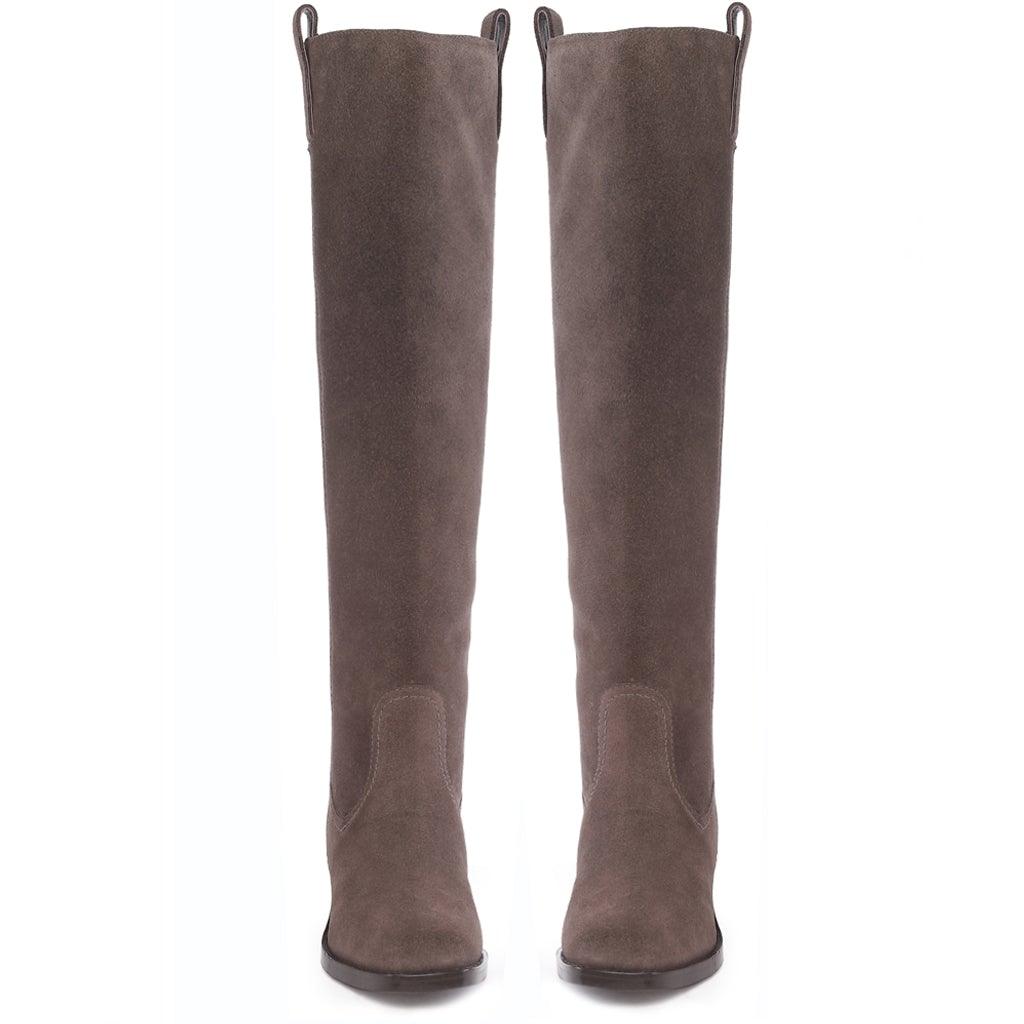 Saint Amabel Brown Suede Leather Pull On Knee High Boots - SaintG UK