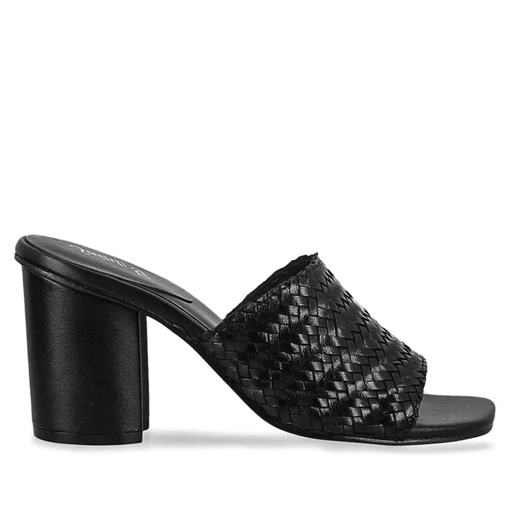 Woven Leather Block Heel Mules for women