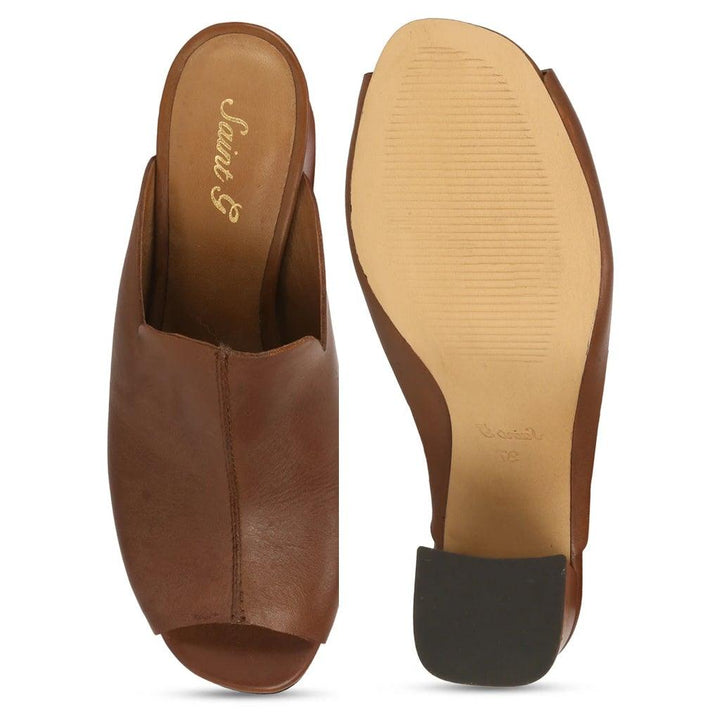 Saint Amor Tan Leather Block Heel - SaintG UK
