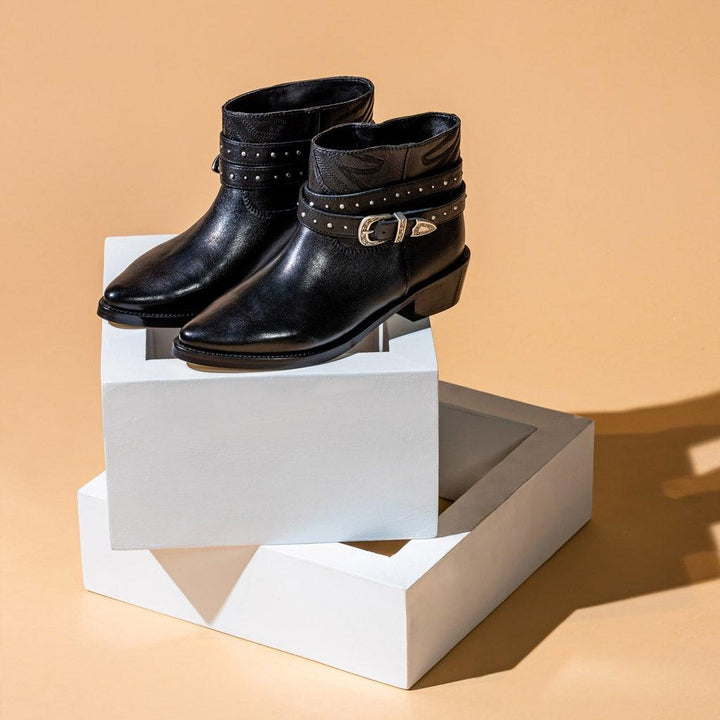 Saint Adrienne Embellished Strap Leather Ankle Boot - SaintG UK