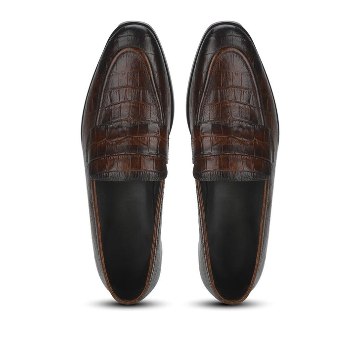 Saint Ansprand  Brown Croco Leather Embossed Loafers - SaintG UK