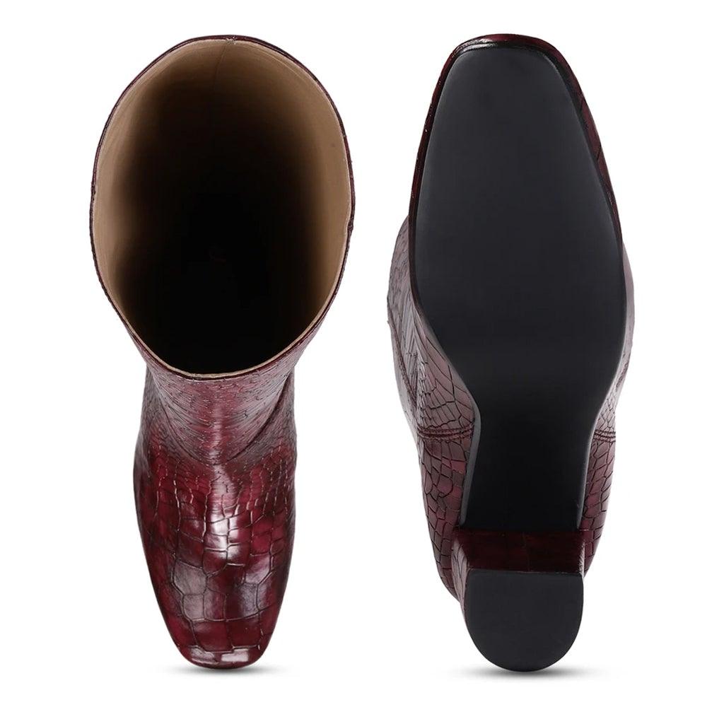 Saint Emily Burgundy Vegan Leather Knee High Boots - SaintG UK