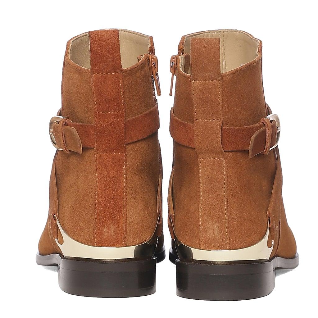 Saint Cathie Buckle Decor Tan Leather Ankle Boots - SaintG UK