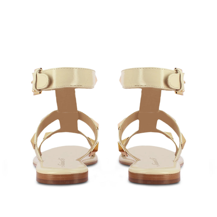 Saint  Gaia Off White Pyramid Studs and Gold Buckle  Sandals