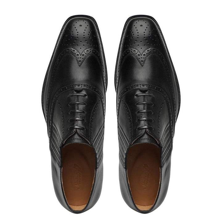 Saint Vincenzo Black Leather Square Toe Lace Up Décor Slip On Shoes - SaintG UK