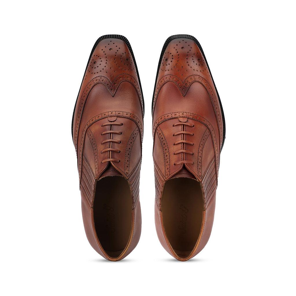 Saint Vincenzo Tan Leather Square Toe Lace Up Décor Shoes - SaintG UK