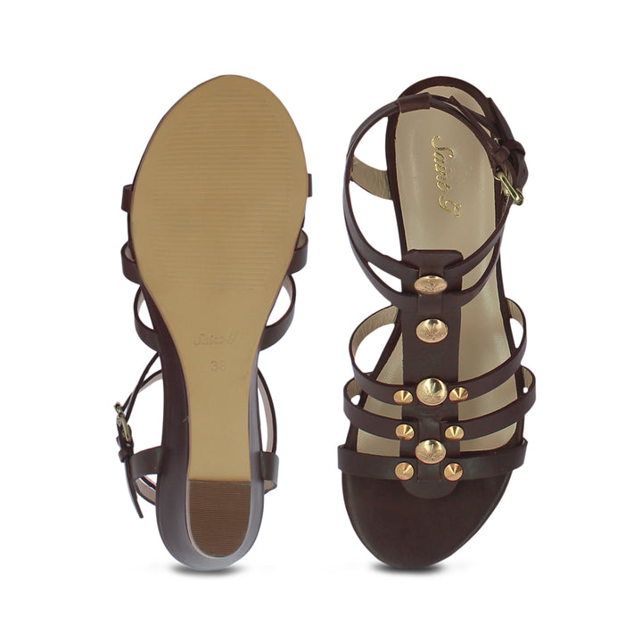 Saint Agata Brown Handcraft Leather Wedge Heels