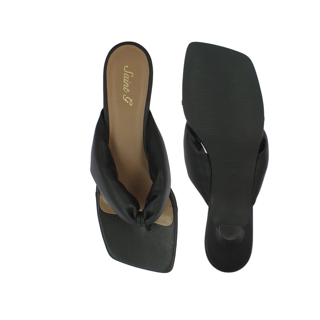 Saint Amorina Black Leather Puffy Thong Dress Sandals
