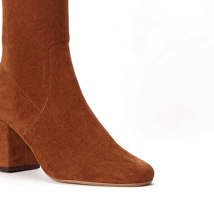 Saint Luisa Tan Stretch Suede Above The Knee Boots - SaintG India